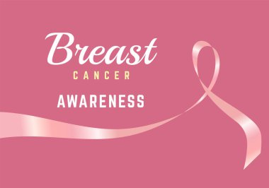 Göğüs kanseri farkındalığı olan bir kalp kurdelesi, göğüs kanseri farkındalığı pankartı için pembe kurdele. vektör illüstrasyonu