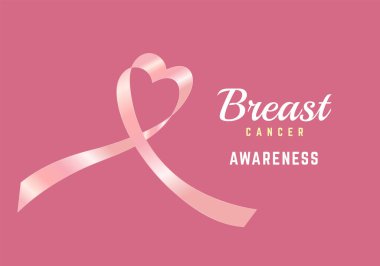 Yumuşak pembe arka plandaki pembe kurdele. Vektör illüstrasyonunda meme konservesi günü konsepti. Göğüs kanseri farkındalığı ve pembe kurdeleli kalp kurdelesi.