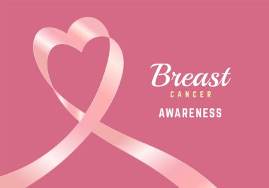 Göğüs kanseri farkındalığı olan kalp kurdelesi, vektör illüstrasyonunda göğüs konservesi günü konsepti için pembe kurdele