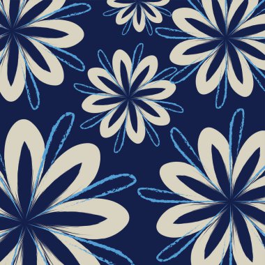 Geleneksel kıyafet tasarımının kusursuz Japon modeli. Dekoratif duvar kağıdı. Mavi ve gri renkli tekstil tropikal çiçekleri ve minyatür dikişsiz desenler bırakır.