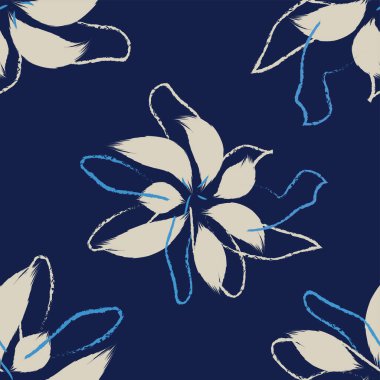 Kumaş için çiçek geometrik tekstil. Kusursuz el çizimi biçimi, El çizimi, çiçekli tropikal iki renkli çiçek ve vektör tasarımının mini izini bırakıyor.