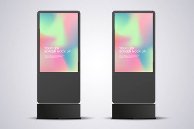 Gerçekçi ekran ışığı kutusunun 3D 'sinde iki LED ekran modeli dış kapı tabela vektör tasarımı için. İki 3D LED vektör Aydınlatılmış ışık kutusu tasarımı