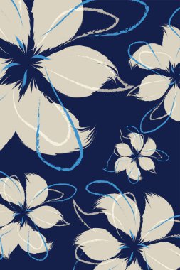 Çiçeklerin etrafına örülmüş narin mavi çizgiler, bir hareket desen tasarımı hissi ekliyor