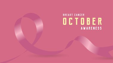 Göğüs kanseri bilinci yazılı Pembe Kalp kurdelesi. Göğüs Kanseri Farkındalığı Ay Başlık Vektör Tasarımı