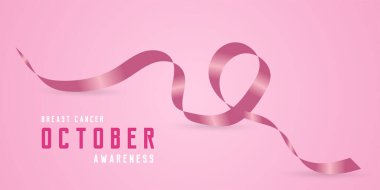 Göğüs kanseri farkındalığı kavramları için metin standı olan bir Pembe Kalp kurdelesi. ve bir Göğüs Kanseri Farkındalığı sancak vektörü, illüstrasyon tasarımı