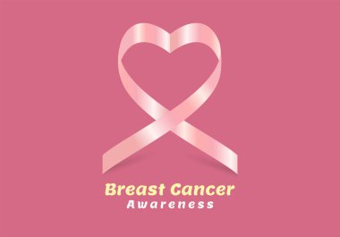 Göğüs kanseri farkındalığı kavramları için metin standı olan bir Pembe Kalp kurdelesi. Bir Göğüs Kanseri Farkındalığı Ay Başlık Vektör Tasarımı
