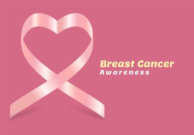 Meme Kanseri Farkındalığı Ayı pankartı pembe ve göğüs kanseri farkındalığı kavramları için metin standı olan Pembe Kalp kurdelesi. Bir Göğüs Kanseri Farkındalığı Ay Başlık Vektör Tasarımı