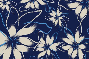 Çiçeksiz desenli tekstil. Çiçek desenli tekstil tropikal bicolor çiçeği ve minyatür hayvan geometrik tekstil giysileri bırakır. Çiçekler.