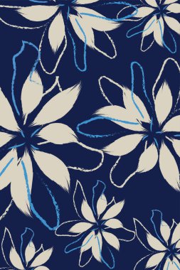 Çiçekler kalın, mavi ve beyaz çizgilerle çizilmiş, tasarımı veriyor, ve tatlı kadınsı dikişsiz suluboya desenli vektör