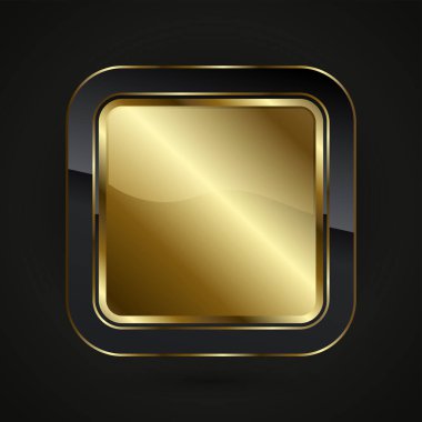 Altın gradyan renk, metalik düğme tarzı, siyah ve altın renkli vektör tasarımı için premium web düğmesinde kullanılan lüks bir dikdörtgen premium vektör tasarımı