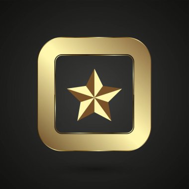 Yuvarlak kare çerçeveli altın yıldızlı bir amblem. Bu da ona lüks ve kaliteli bir görünüm sağlıyor. Bir Lüks ve Premium yıldız düğmesi, sancak vektör illüstrasyonu