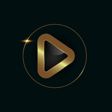 Lüks Soyut Çalma Düğmesi Altın Sembol Tasarımı. çalma düğmesi vektör tasarımı ve premium Müzik nota düğmesi vektörü altın halka, daire