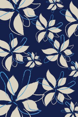 Gömlek, kıyafet ve moda için kusursuz bir tropikal model Vektör İllüstrasyon tasarımı. dikişsiz mavi tekstil sanatı, el çizimi tarzı arkaplan.