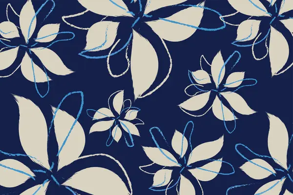 Kusursuz desen, koyu mavi tekstil sanat, el çizimi tarzı arka plan parlak renkler, kumaş baskısı için moda sanat eserleri. Mavi çiçek desenleri, doku vektörü