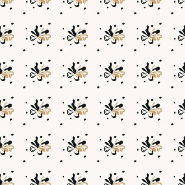 Soyut siyah ve krem rengi çiçekler sanat desenli tasarım. Moda kıyafetleri tekstil geleneği. Kusursuz desen tarzı.