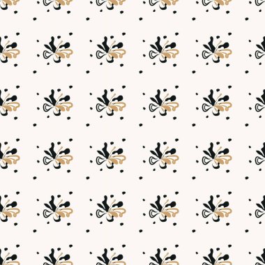Soyut siyah ve krem rengi çiçekler sanat desenli tasarım. Moda kıyafetleri tekstil geleneği. Kusursuz desen tarzı.