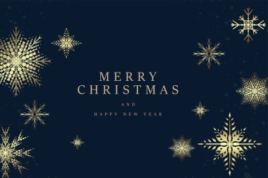 A banner of premium Christmas concepts, Luxury post card frame for Christmas, Happy New Year vector design, A gold snow flakes on dark blue background. Luxury snow flakes clipart