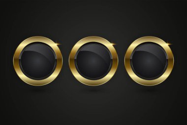 Üç adet lüks düğme tasarımı, üç tane zarif daire düğmesi, koyu siyah çekirdekli bir yapı ve parlatılmış altın kenarlı. Çerçevedeki parlaklık