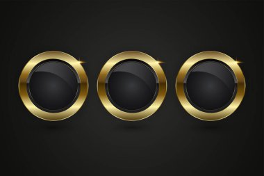 Üç adet lüks düğme tasarımı, üç tane zarif daire düğmesi, koyu siyah çekirdekli bir yapı ve parlatılmış altın kenarlı. Çerçevedeki parlaklık