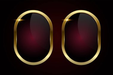 İki çağdaş oval tasarım, siyah-bordo gradyan dolgusuna karşı pürüzsüz bir altın kaplama ile özetlenmiştir. Sol üstte iki parlak nokta çarpıcı bir element ekler