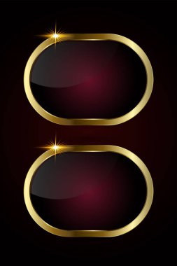 Çağdaş oval tasarım, siyah-bordo gradyan dolgusuna karşı pürüzsüz bir altın kaplamayla özetlenmiştir. Sol üstteki parlak ışık çarpıcı bir parlaklık elementi ekler