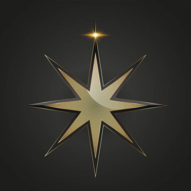 Pürüzsüz, parlak, sekiz köşeli, metalik kaplamalı, koyu eğimli arkaplan üzerine kurulmuş altın yıldızlı bir lüks. Parlak bir kıvılcım parlar.