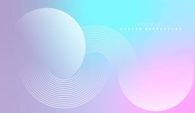 Yumuşak eğimli mavi, pembe soyut lacivert renkten yumuşak menekşe rengine doğru kayıyor. Açık mavi arkaplanda soyut çember çizgileri var. ve Geometrik çizgili sanat tasarımı.
