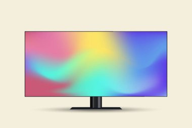 Modern bir düz ekran monitör ya da televizyon parlak, minimalist siyah bir çerçeve ve ayakta duruyor. Gösterge, vektördeki renklerin canlı bir gradyanını gösterir