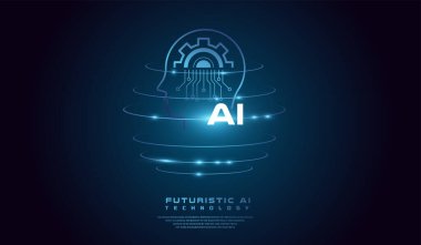 A glowing digital representation of artificial intelligence AI with a technological theme. The AI concept world background template Vector illustration. clipart