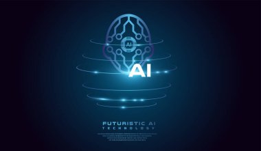 AI head System concept Vector illustration. Technological Digital Brain and Artificial Intelligence Head, with Isometric Vector banner. clipart