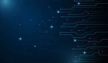 Modern bir Teknoloji Arkaplanı vektör, Illustrations. ve soyut teknoloji fütüristik tasarım ile koyu arkaplan vektör tasarımı üzerinde parlayan mavi devre benzeri çizgiler