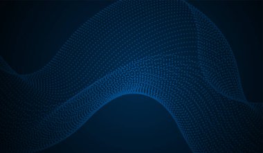 Küçük dijital noktalardan oluşan parlak, mavi dalga benzeri bir şablona sahip soyut bir arkaplan