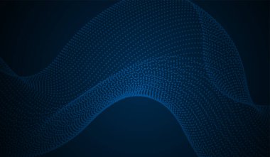 Küçük dijital noktalardan oluşan parlak, mavi dalga benzeri bir şablona sahip soyut bir arkaplan