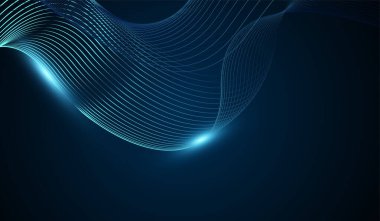 Koyu mavi dijital arka planda parıldayan altıgen hatlara sahip mavi ışık çizgileri olan bir Teknoloji Soyut arka planı. vektör yanılsaması