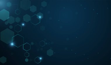 Parlayan bir altıgen dijital bağlantı, engelleme zinciri ve gelecekçi teknoloji. Vektör illüstrasyonu