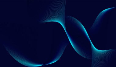 Teknoloji ve AI kavramları için arka planda mavi eğimli dalgalı dalga çizgileri olan koyu mavi soyut dalga çizgileri deseni. Gelecekçi teknoloji Vektörü.