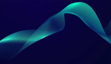 Mavi ve yeşil tonlarında dalgalı çizgiler içeren fütüristik soyut bir arkaplan. Koyu mavi arkaplanda soyut parlayan dalga çizgileri