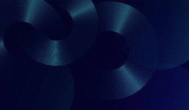 Derinlik ve hareketle pürüzsüz bir arkaplan. Fütürist teknoloji kavramları. Parlak mavi tonlarda birbirine kenetlenmiş dairesel dalga desenleri içeren fütüristik bir soyut tasarım..
