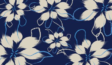 El çizimi arka planda çiçek desenli, dikdörtgen desensiz bir vintage çiçek ve dikişsiz, soyut çiçeklerin geleneksel desenlerini çizen bir el..