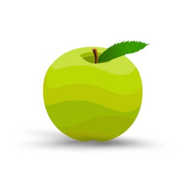 A fresh green apple with single leaf on isolated background, realistic gradient mesh design, isolated on white, vector, illustration clipart