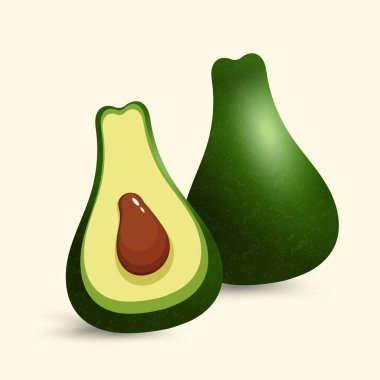 Bir grup avokado. Biri koyu yeşil kabuklu ve iki yarısı tereyağlı, zengin dokular sergiliyor..