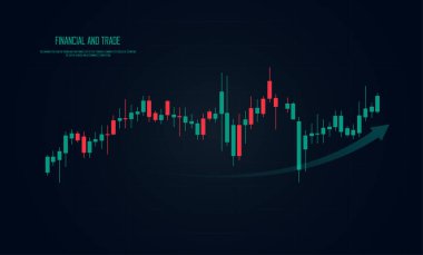 Forx pazarı için kırmızı ve yeşil bir mum asgari konseptte bir mum kene grafiği grafiği. Mumların aşağı eğilimi koyu arkaplandaki grafikleri yapıştırır
