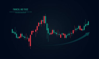 Yükselen trend mumları koyu arkaplan üzerine çizelge yapıştırır, önx pazarı için kırmızı ve yeşil mum çubukları, asgari konsept ticaretinde bir mum tiki grafiği