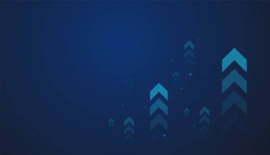 Yükselen pazar trendleri mavi oklarla yapılan iş teknolojisi iletişimi koyu arkaplan. Dijital bağlantı. Yüksek teknoloji. Bilim. modern teknoloji iş kavramı