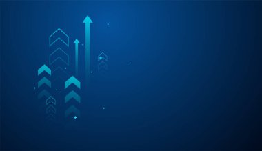 Teknoloji vektörlerinde başarılı olmak için kullanılan bir iş okları, ticari eğilimde mavi oklar, eğimli mavi arka planda farklı oklar,