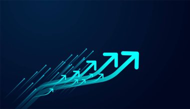 Bir grup modern büyüyen ok mavi renkli oklar, parlak mavi oklar, vektör illüstrasyonu