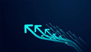 Bir grup modern büyüyen ok mavi renkli, parlak mavi oklar seti, iş büyüyen oklar için vektör illüstrasyonu kavramı 