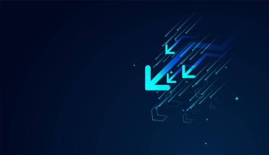 Hareket eden oklar çapraz olarak yükselir, ivmeyi sembolize eder, koyu mavi üzerine büyük bir atılım, trendlerin gelecekteki düşen okları, vektör illüstrasyonu