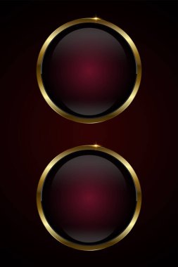 Koyu kırmızı arka planda iki adet kırmızı lüks daire vektör düğmesi tasarımı. İki adet Premium kırmızı daire düğmesi, element, web UI illüstrasyon tasarımı