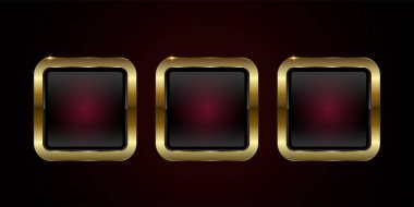 Üç tane 3D parlak kırmızı dikdörtgen düğme vektörü, illüstrasyon. Web UI tasarımının lüks unsurları için üç dikdörtgen şekilli düğme koleksiyonu. üç premium düğmesi